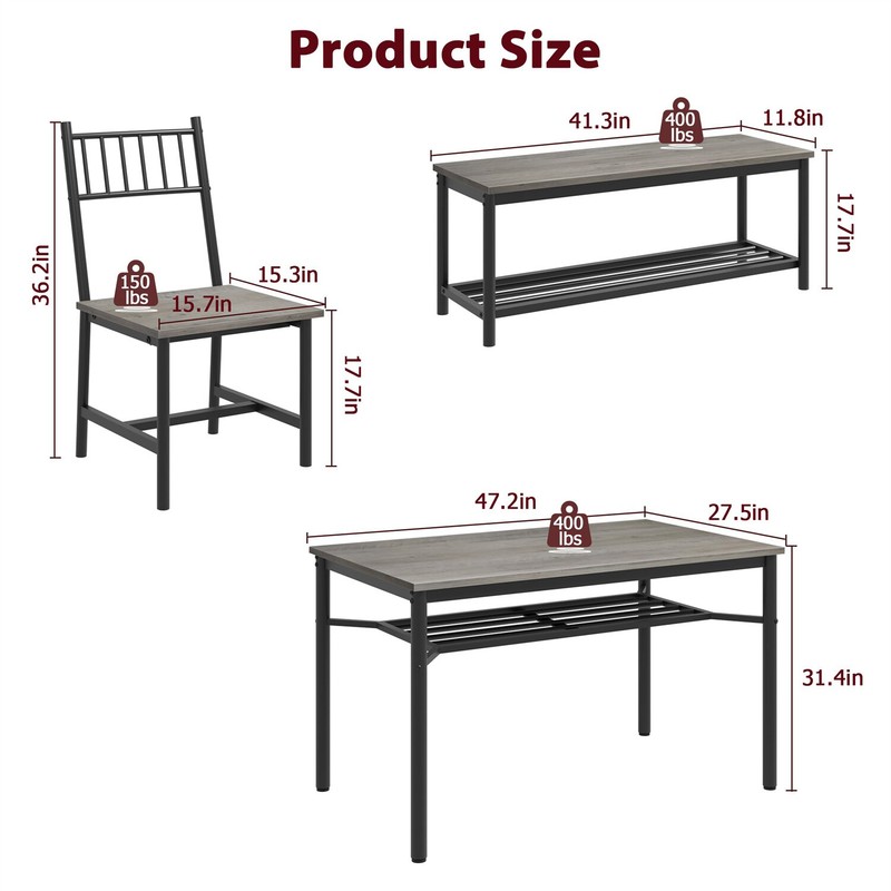 ✅Dining Table Set for 4 Kitchen Table and 2 Chairs with Storage Bench Dining Set gallery