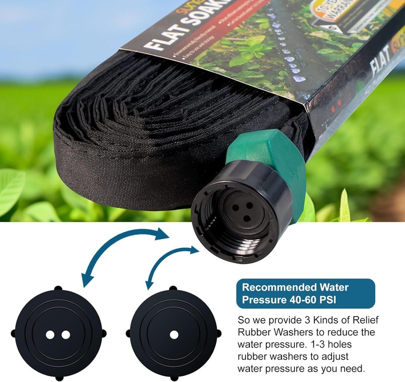 4 Pack Flat Soaker Hose 25FT for Garden Beds, Lightweight Drip Soaker Hose 100 f gallery
