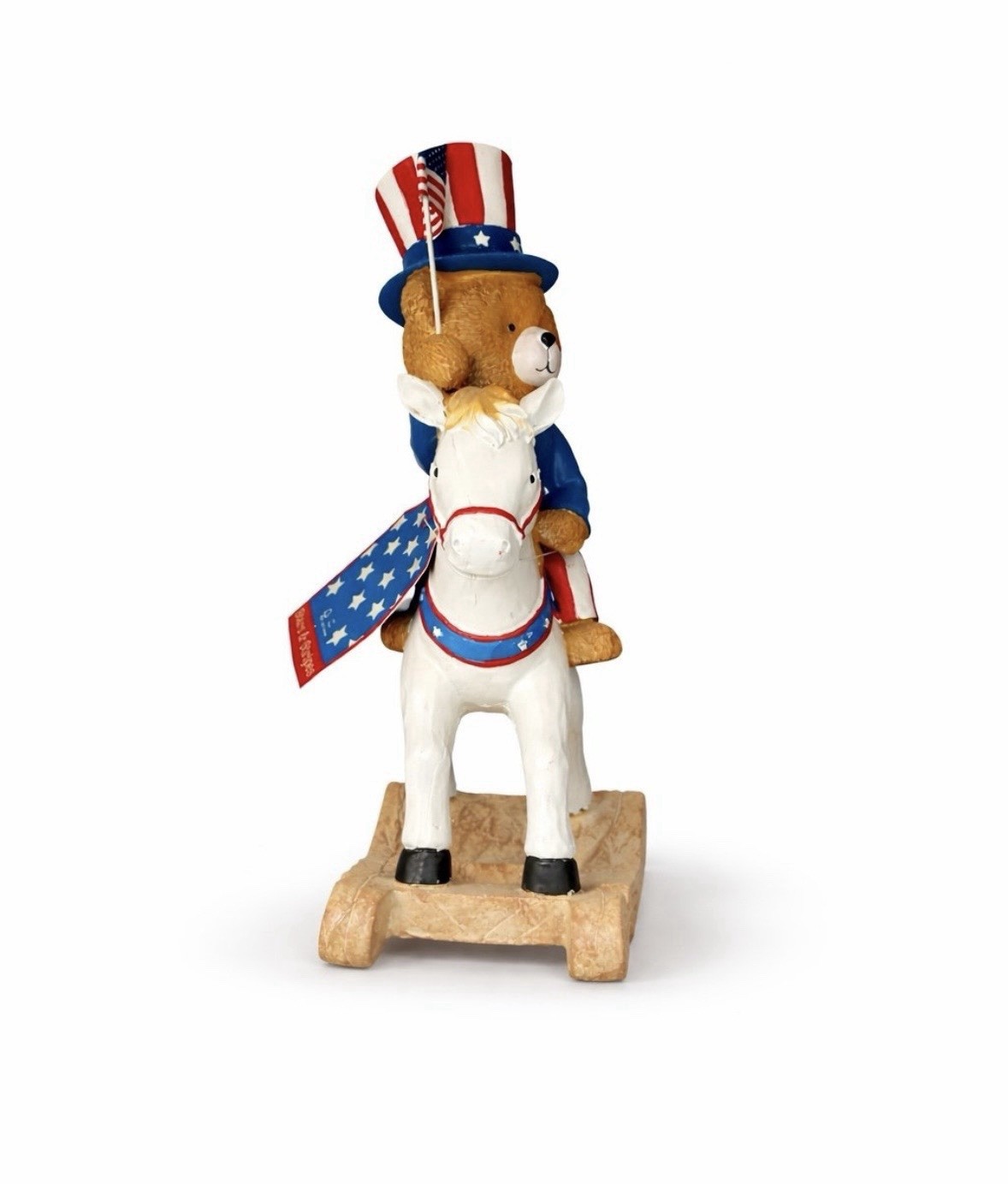 🇺🇸NWT Stars & Stripes Patriotic Teddy Bear Rocking Horse Decorative Figure gallery