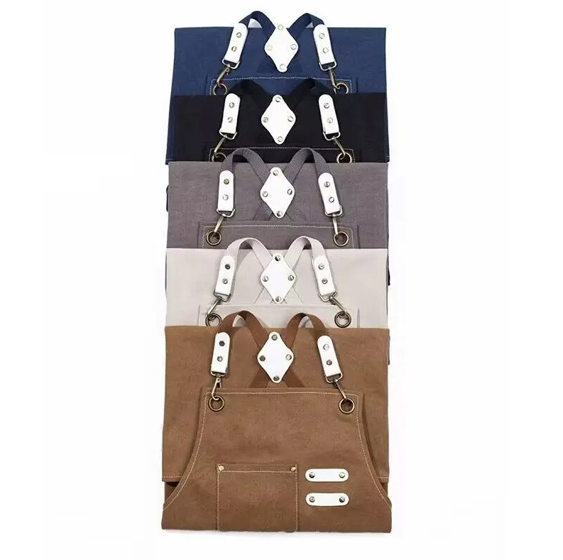 1 pc Thick Waterproof Canvas Apron with Pockets Adjustable Crossback Design gallery