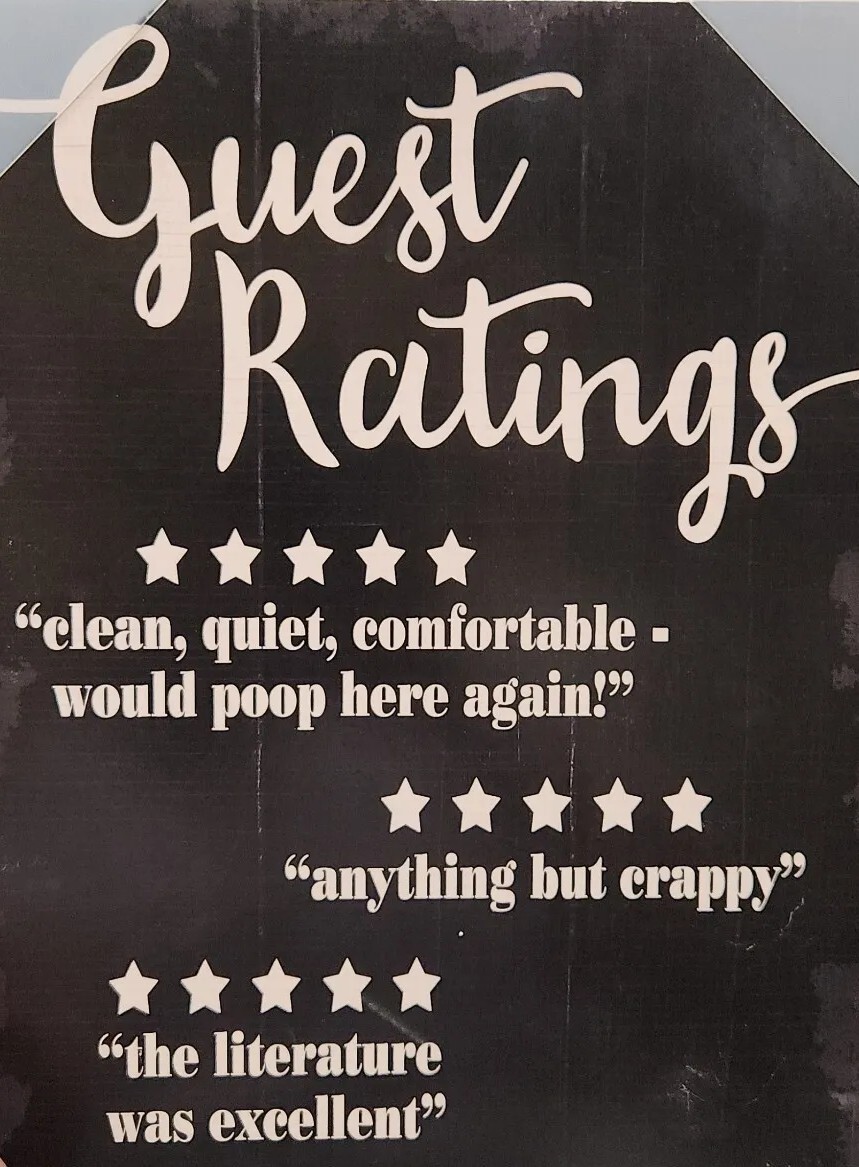 Guest Ratings Funny Bathroom Sign Black,Beige,&White Rustic Look-Bath Picture gallery