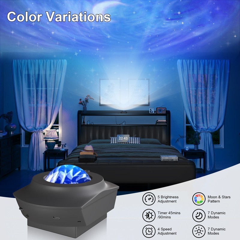 3 Piece Bedroom Set Queen Bed Frame with Starry Sky Lights and Bedside Table gallery