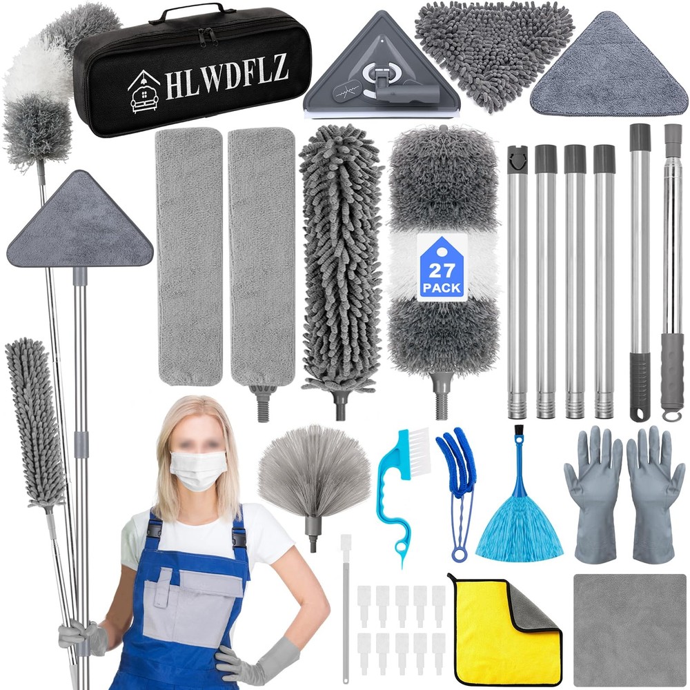 Microfiber Duster Kit 27pcs with 30 to 100 Inches Extension Pole and Wall