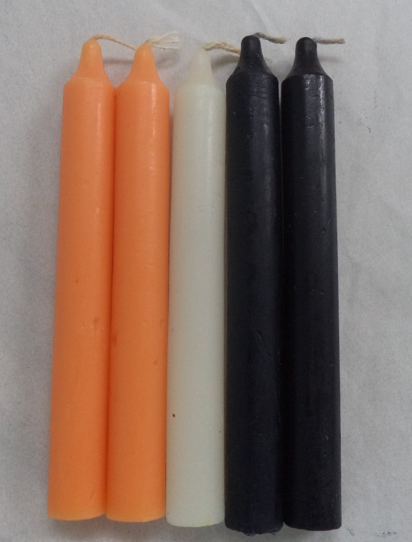 Set 5 x 6" Taper Candles: Halloween RITUAL SPELL MAGIC MAGICK Black White Orange gallery