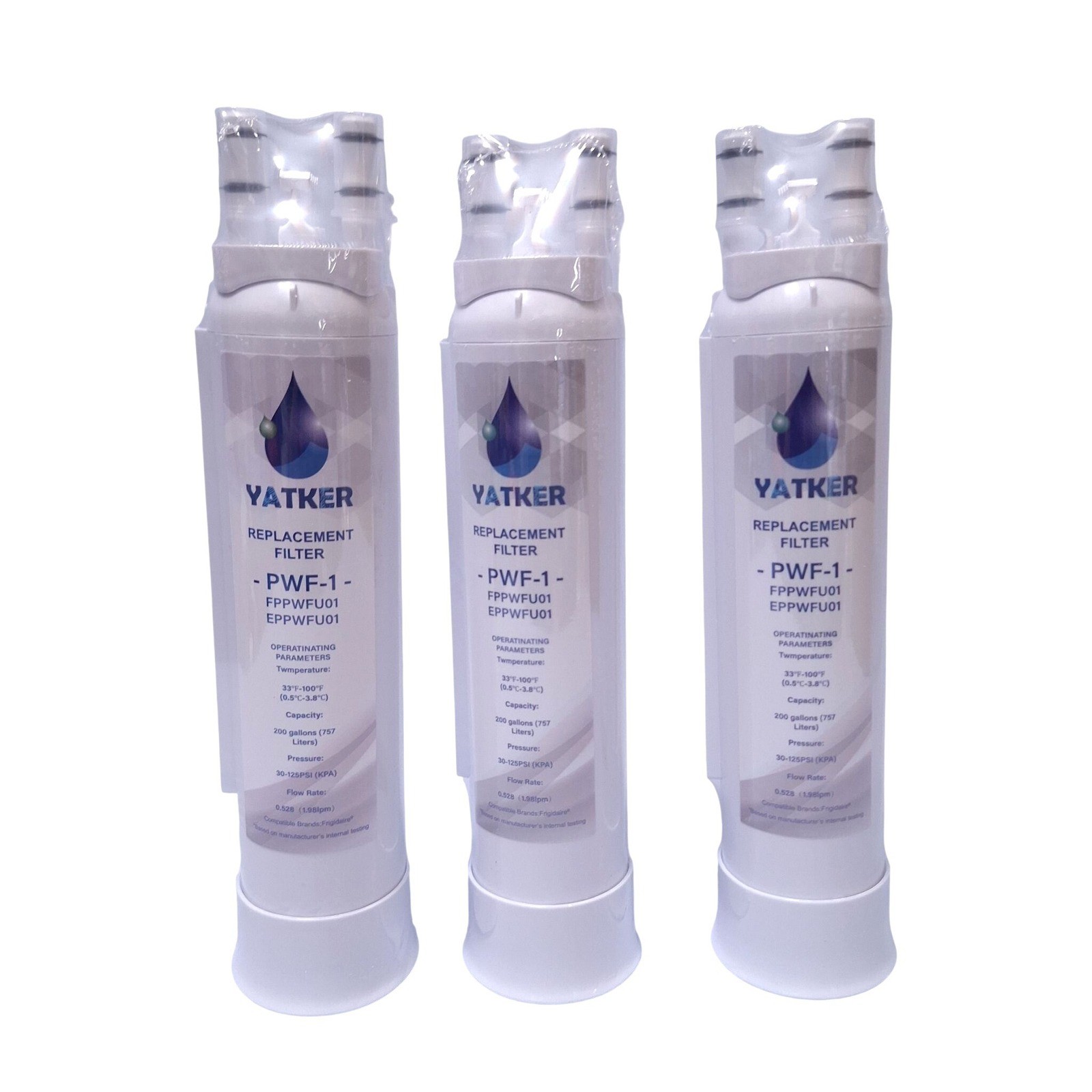 3 Pack PWF-1 Water Filter for Frigidaire FPPWFU01 EPPWFU01 Refrigerator 200Gal gallery