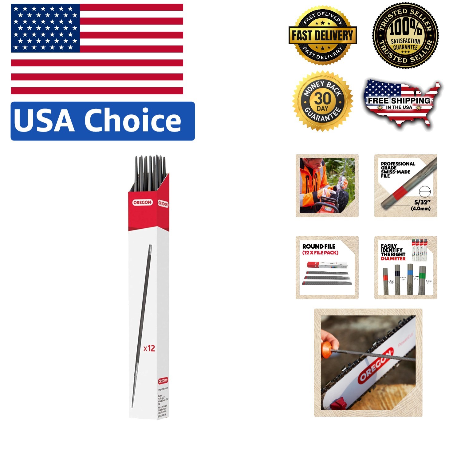 High-Performance 5/32" Chainsaw Round Files - Ideal for Professionals - 12 Pack gallery