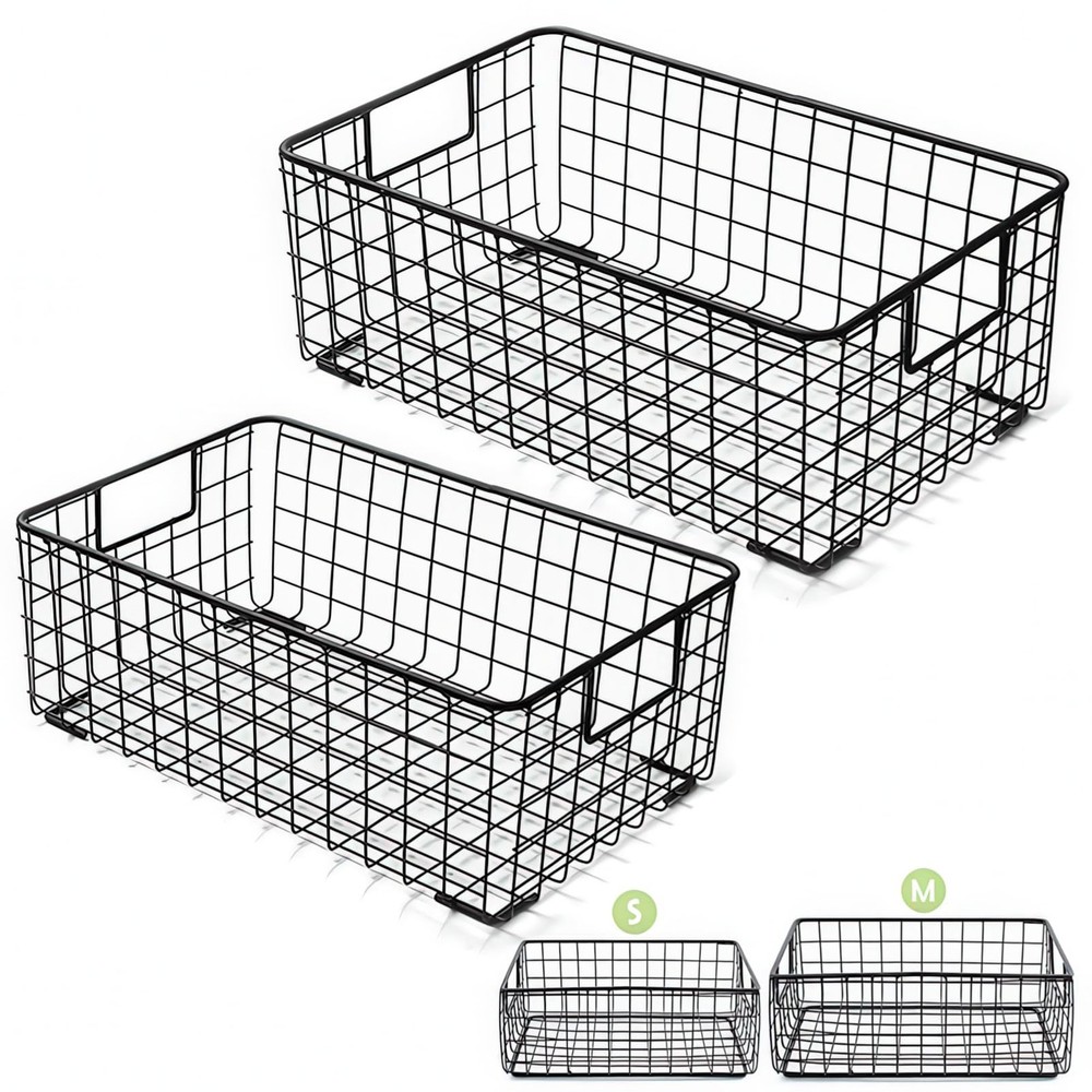 2 Pack Wire Storage Baskets with Handles, Metal Organizer Basket Bins for Home,