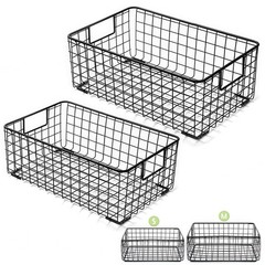 2 Pack Wire Storage Baskets with Handles, Metal Organizer Basket Bins for Home,