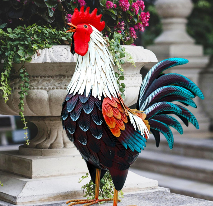Metal Rooster Decor, Outdoor Chicken Statue for Garden, Patio, Lawn & Kitchen gallery