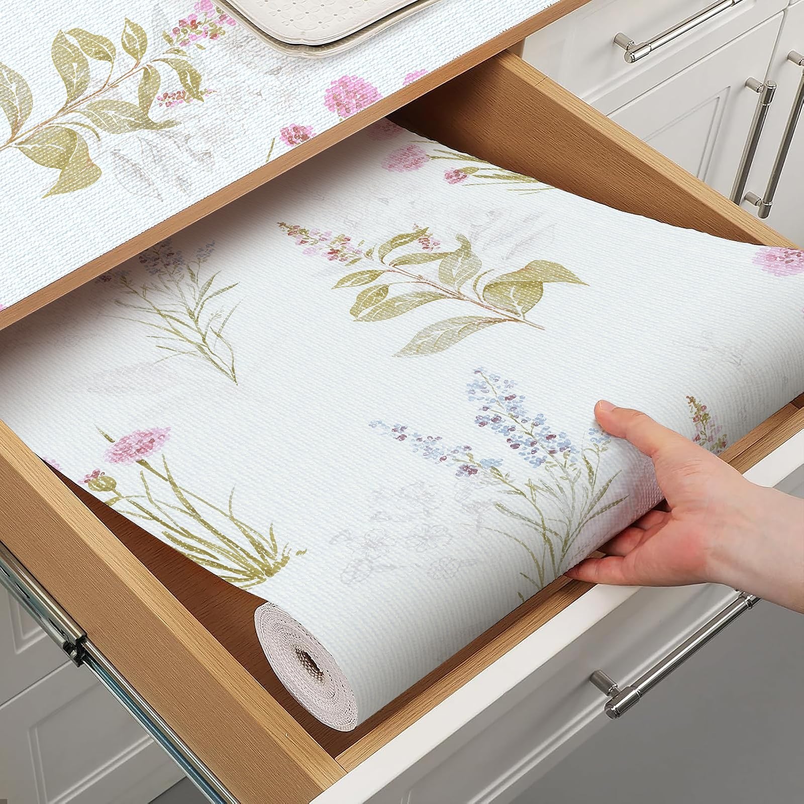 Floral Shelf Liner for Kitchen Cabinets Non-Adhesive Drawer Liners Non Slip C... gallery
