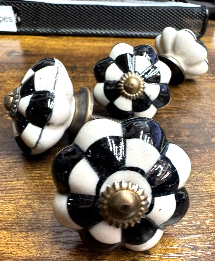 2 Checkered Ceramic Courtly Check Knobs Cabinet Pulls Furniture Hardware Childs gallery
