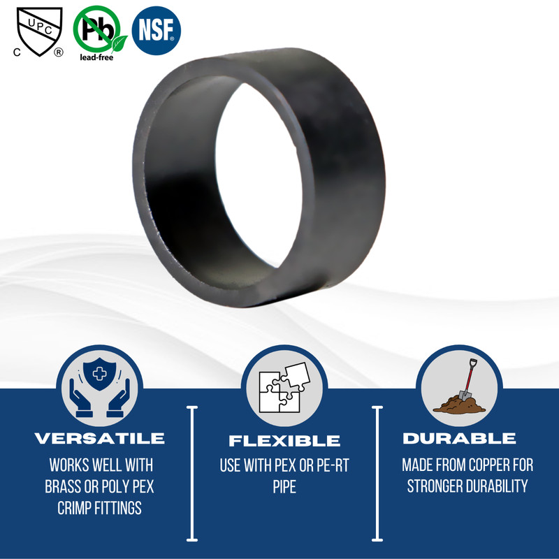 200 PIECES 1/2" PEX COPPER CRIMP RING (BLACK-OXIDIZED SURFACE) LEAD FREE gallery