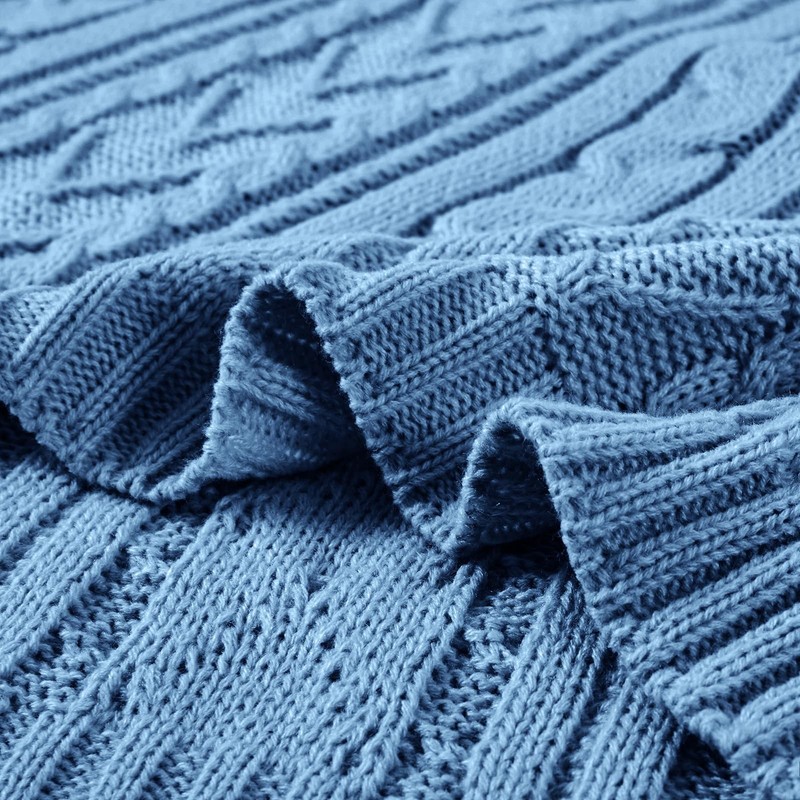 Dusty Blue Cable Knit Throw Blankets for Couch Bed Sofa, Acrylic Knitted Blan... gallery
