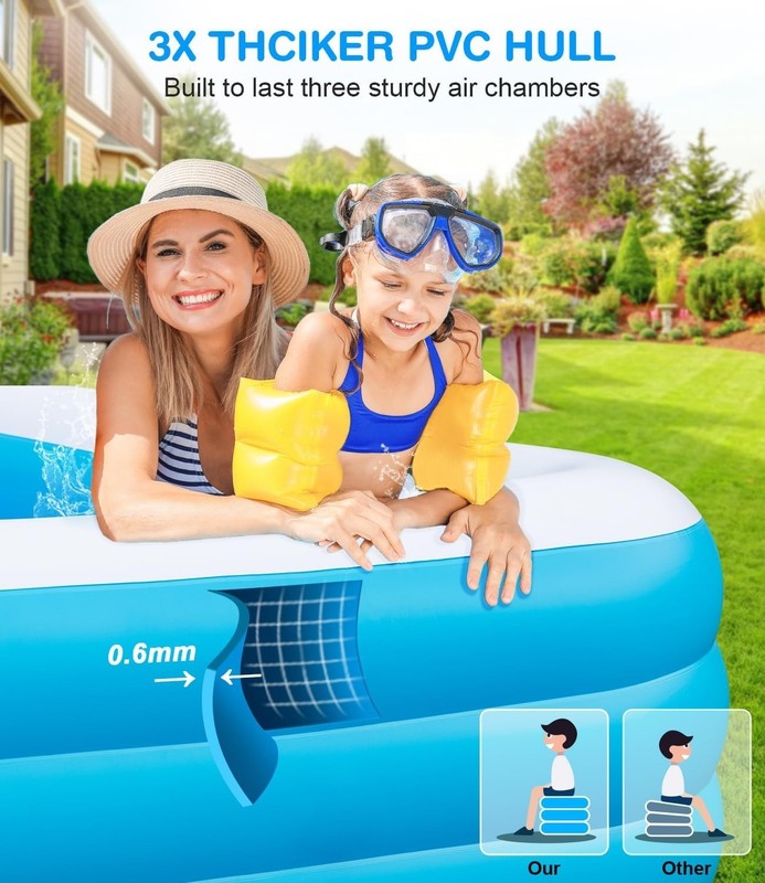 Portable Inflatable Swimming Pool - 145" Family Fun for All Ages, 635 Gallons gallery