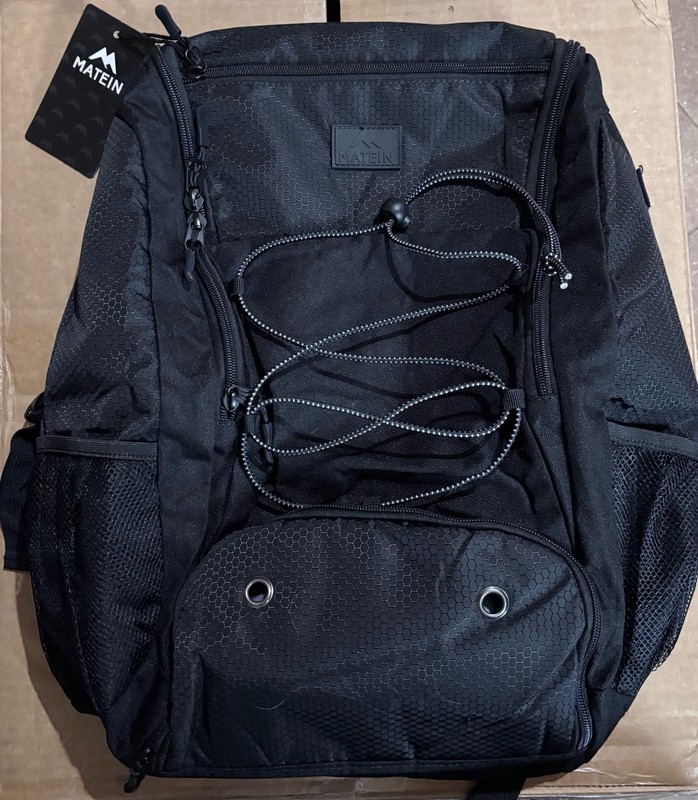 MATEIN Black Hiking Backpack Hexagon Pattern Bungee Cord Mesh Pockets