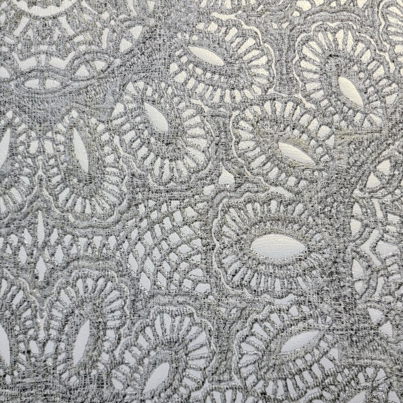Lace flowers pattern Gray Silver metallic faux fabric textured Wallpaper roll 3D gallery