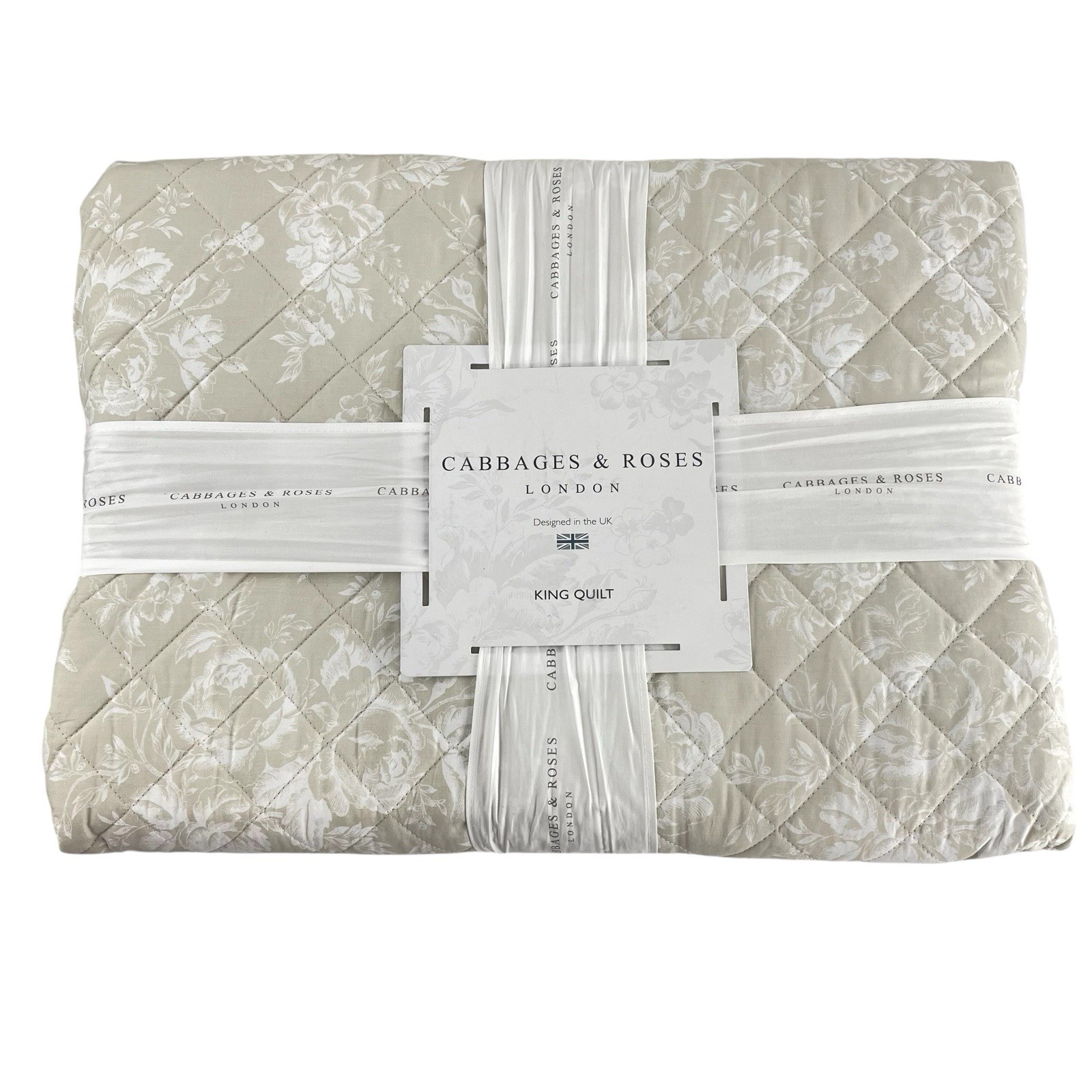 NEW Cabbages & Roses KING Quilt Paris Rose Linen Beige Floral Cottagecore gallery