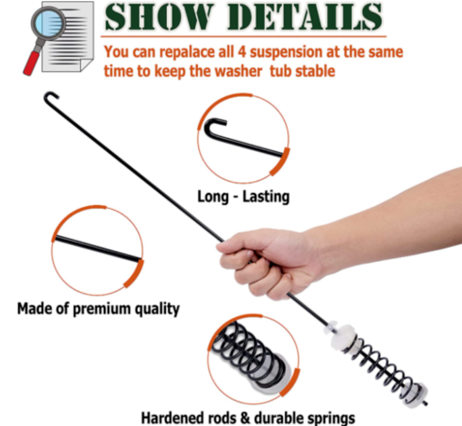 4Pcs Washer Suspension Rod Kit For Whirlpool WTW4800BQ0 WTW4800BQ1 WET4027HW0 gallery