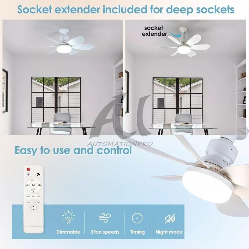 Socket Ceiling Fans with Lights and Remote- Socket Fan light with Dimmable Led gallery