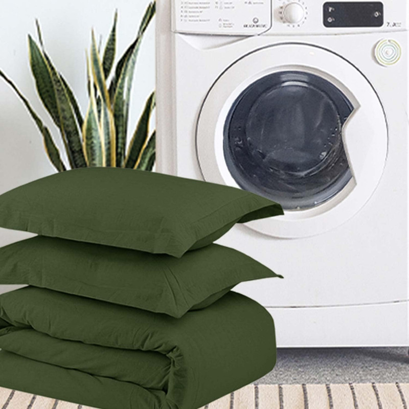 Dark Olive Green Queen Comforter Set - 3 Piece Aesthetic Modern Bedding Set - Al gallery
