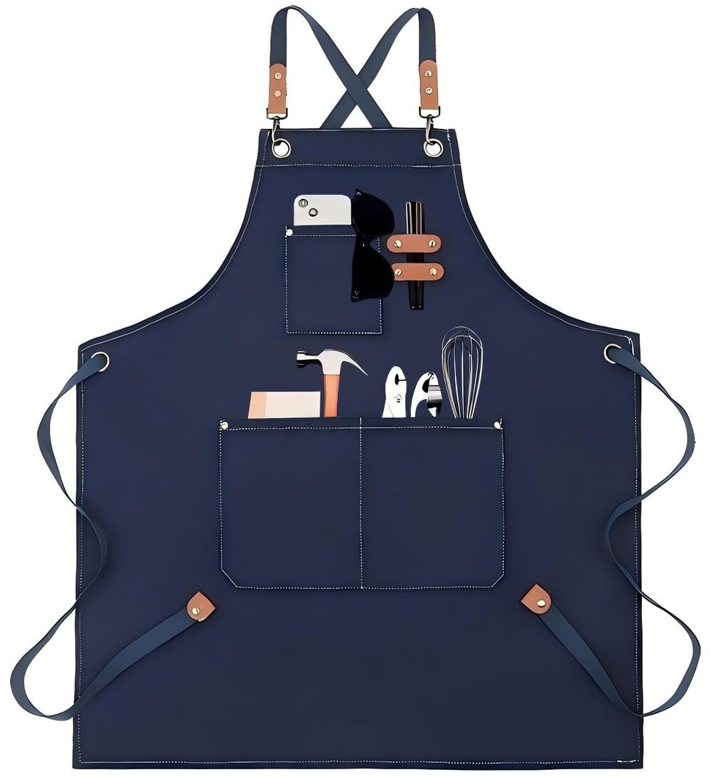 Chef Aprons for Women Men with Large Pockets Cooking Aprons Canvas Cross Back... gallery
