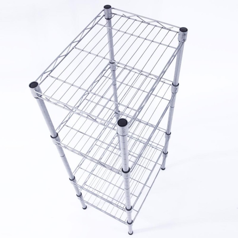 New Practical Modern Rectangle Carbon Steel Metal 4-Shelf Storage Rack Silver gallery