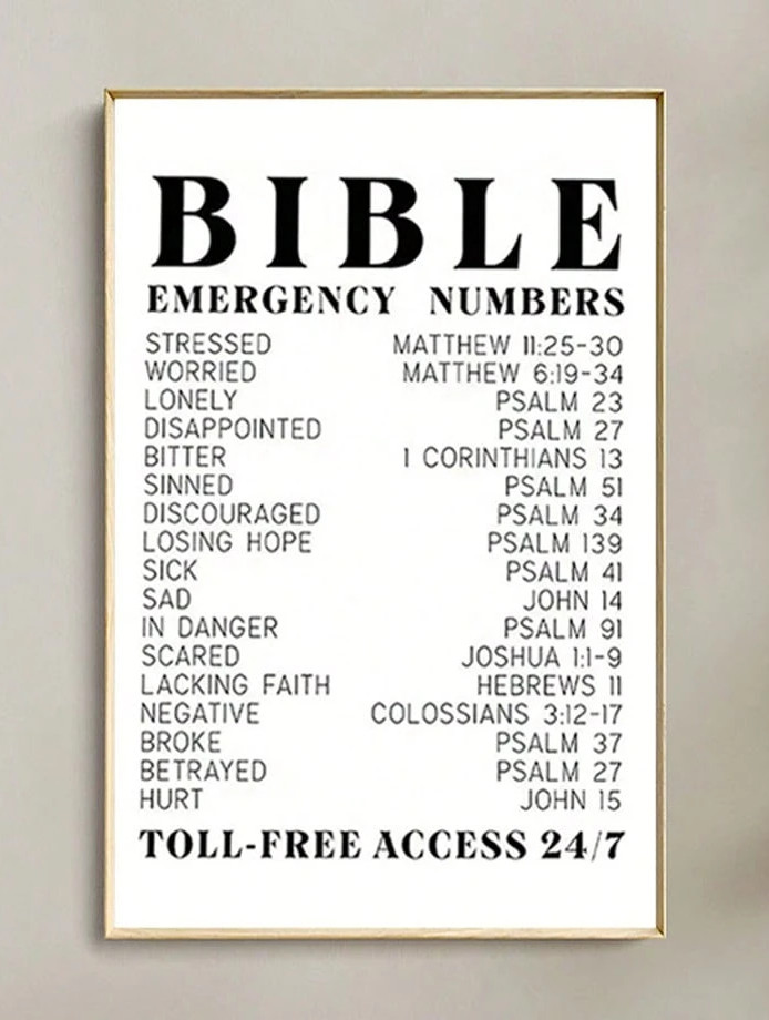 Bible Emergency Numbers Canvas Poster Scripture Wall Art Christian Decor 8 x 12 gallery