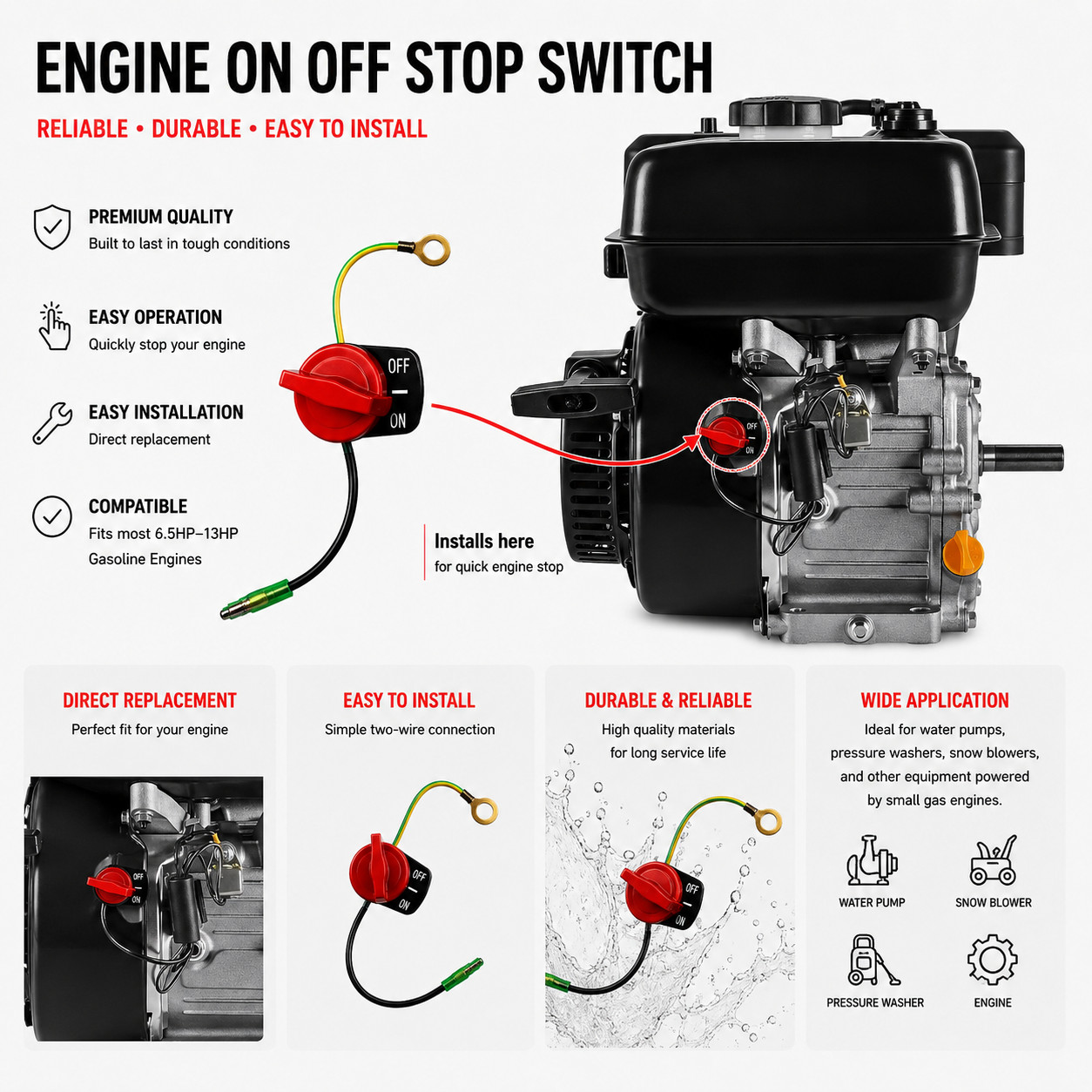 On-Off Power Kill Switch For Harbor Freight Predator 212cc 6.5 HP Gas Engine gallery