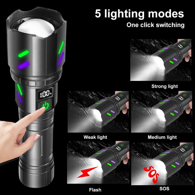 Strong White Laser LEP Flashlight Torch Zoom USB Rechargeable Work Light Burning gallery