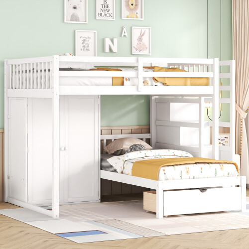 Solid Wood Bunk Beds with Wardrobe and Storage Drawers Staircases Loft Bunk Beds gallery