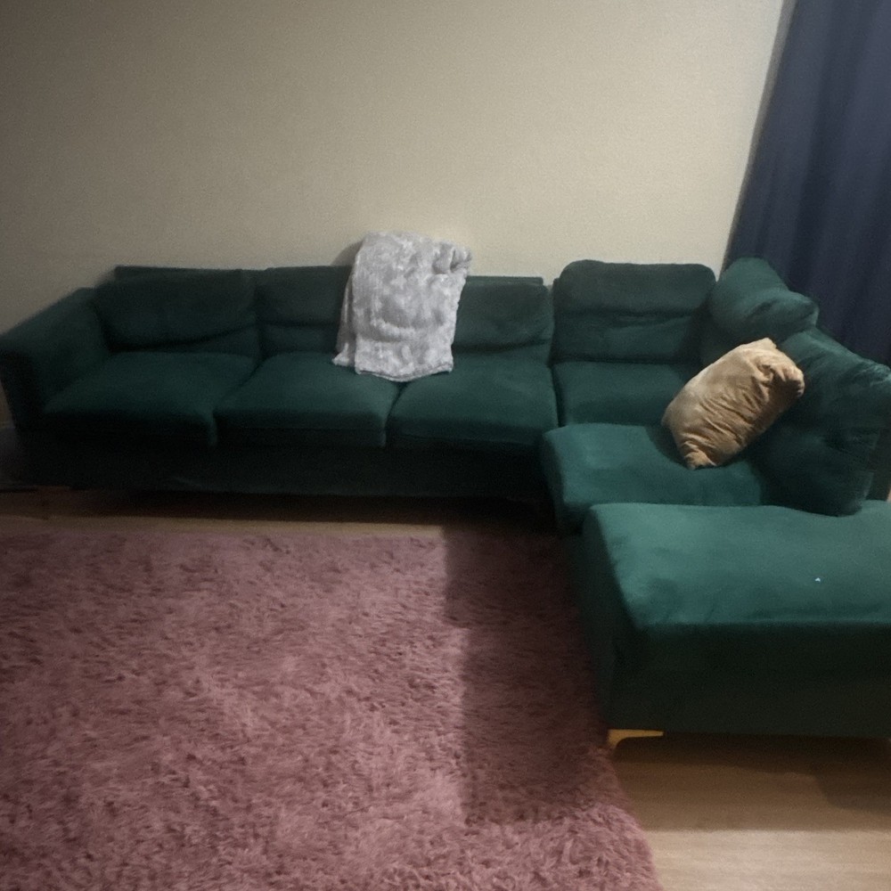 Green Linen Sectional Sofa, Solid, Living Room, 58x34x33 in, 6+ Seat