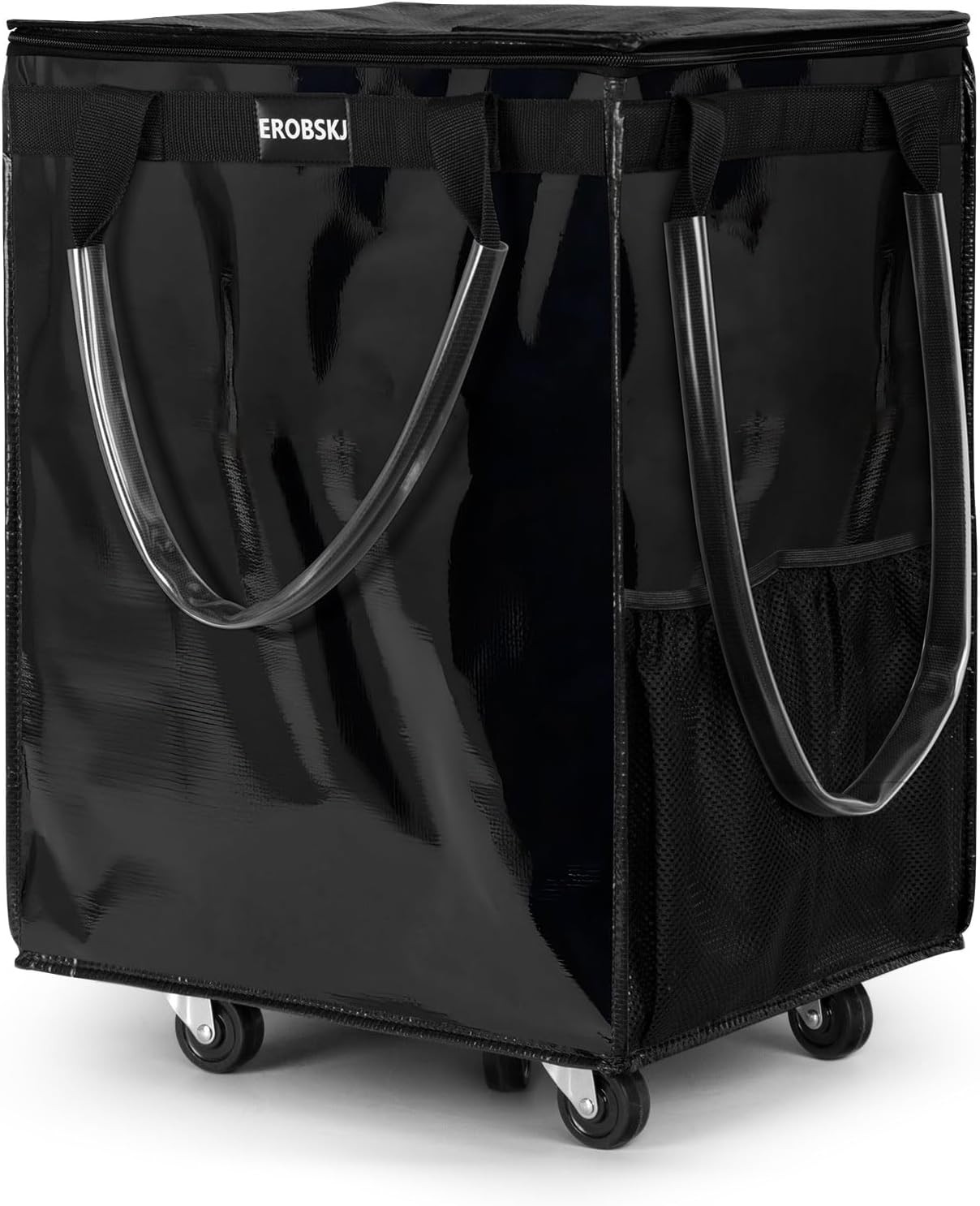 Large,Black) Reusable Grocery Bag on Wheels, Foldable Rolling Tote, Carries Up gallery
