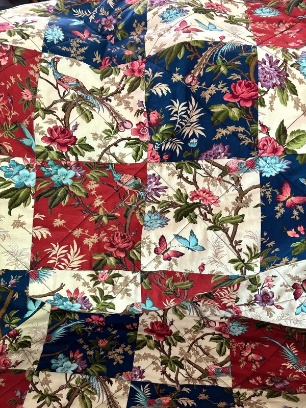 Traditional Style Throw Quilt Patchwork Flowers and Birds, Handmade Cotton gallery