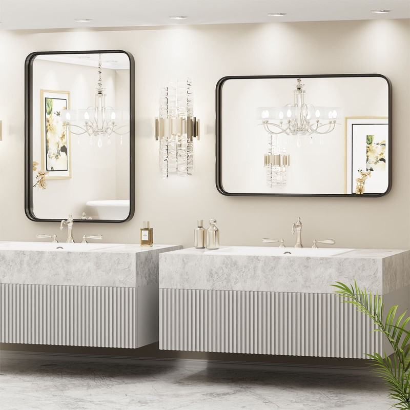 Black Metal Framed Vanity Mirror for Bathroom in 3 Sizes - Anti-Rust Finish gallery
