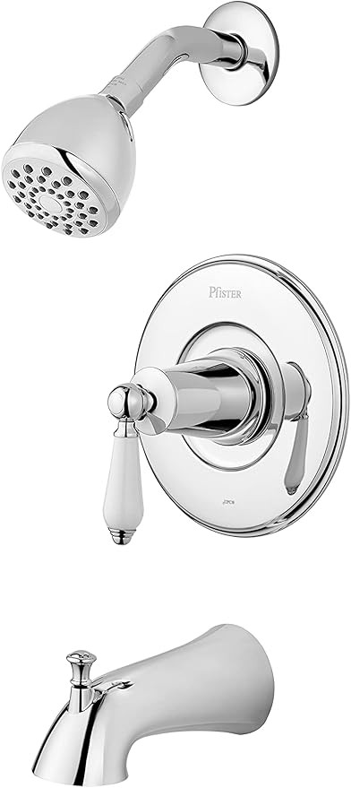 Pfister Courant Single-Handle Tub & Shower Faucet w/ White Ceramic Lever, Chrome gallery