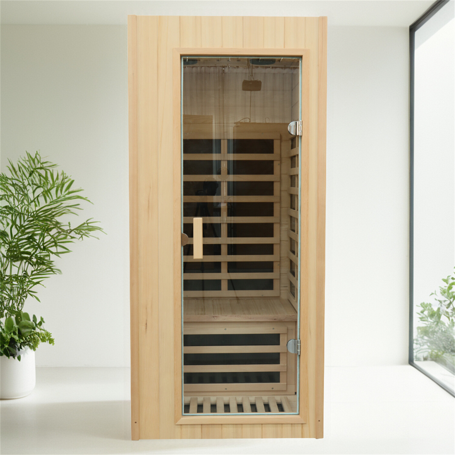 1Person Far Infrared Sauna Room Hemlock Wood Home Personal Sauna Spa Detox 1300W gallery