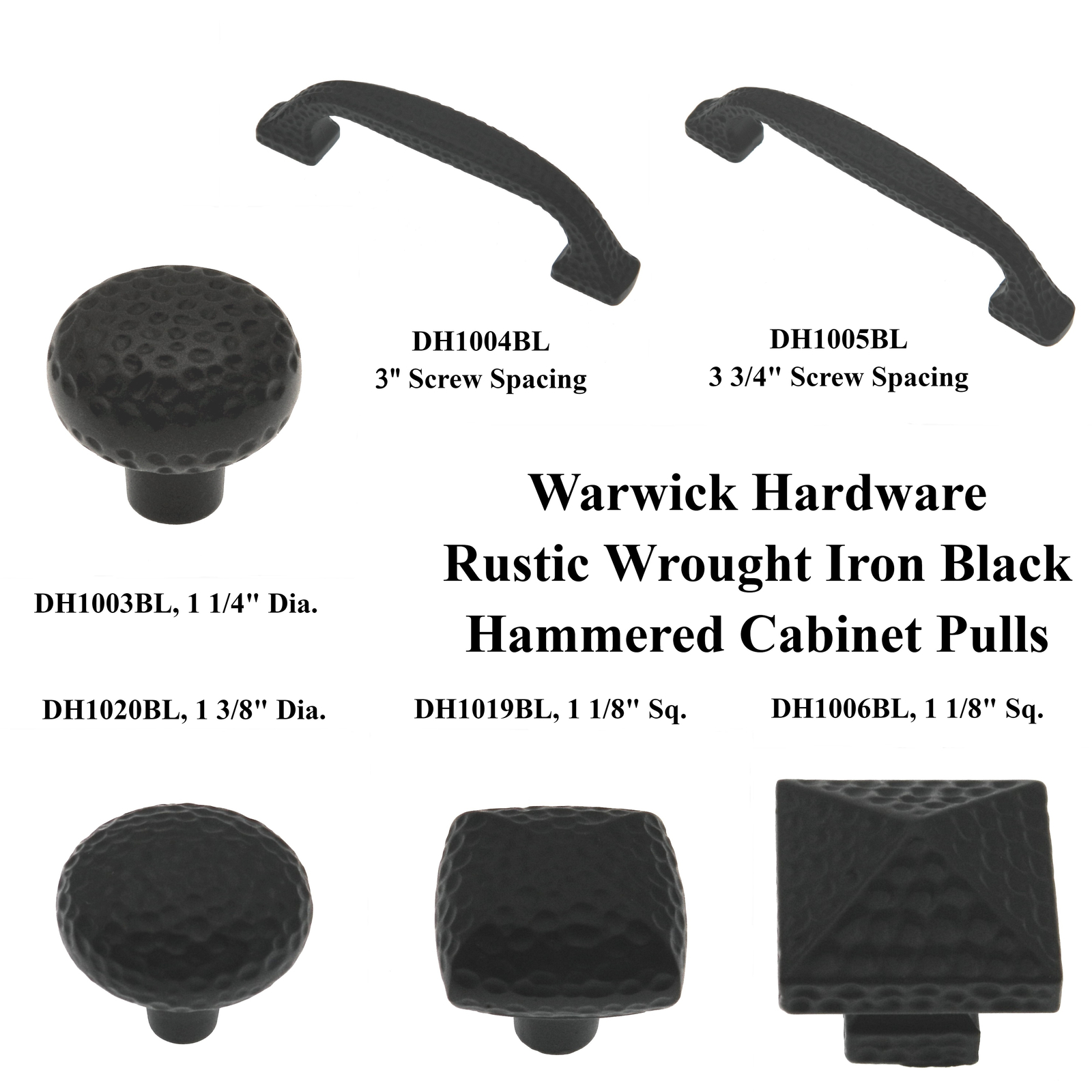 Warwick Rustic Wrought Iron Black Hammered Cabinet Knob and Handle Pulls gallery
