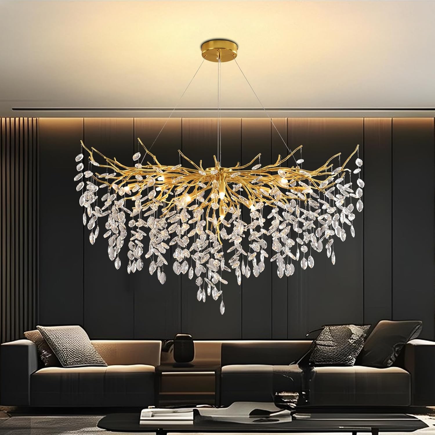 120CM Luxury Tree Branch Crystal Chandelier Large Modern Raindrop Pendant Light gallery