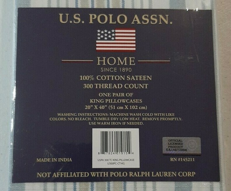 U.S. POLO ASSN. 300 Thread Count King Pillowcases 100% Cotton Sateen gallery