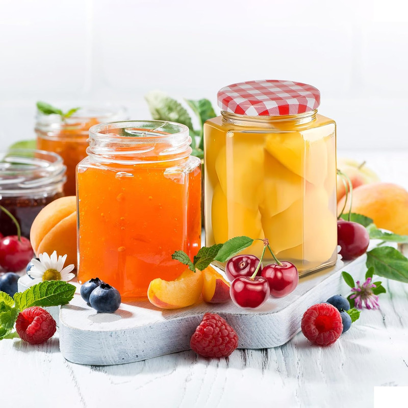 Glass Jam Jars with Lids, 280Ml / 9Oz Hexagonal Storage Glass Jars with Screw To gallery
