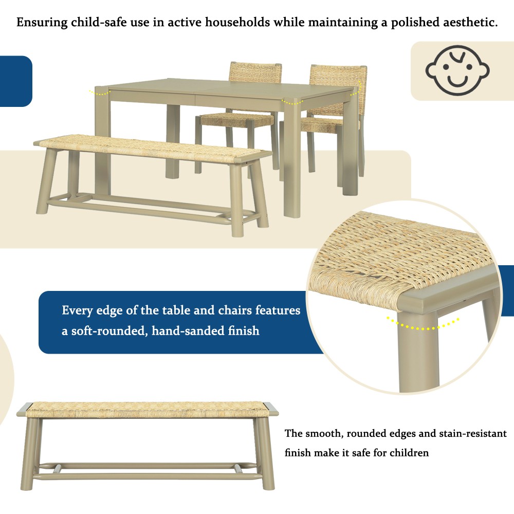 Farmhouse Modern Solid Wood Rattan Bench - 59 Inch Indoor & Covered Outdoor Benc gallery