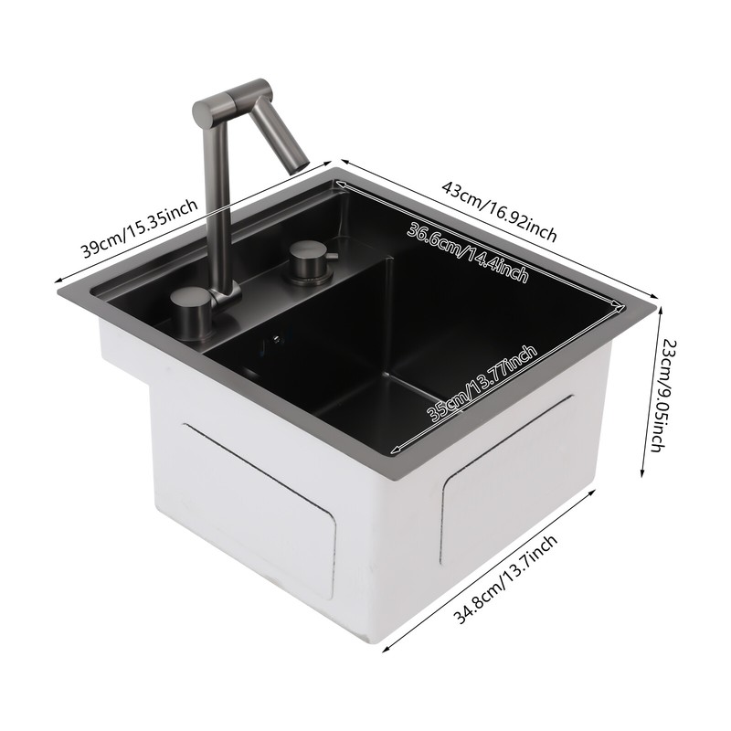 Stainless Steel Hidden Kitchen Square Sink Single Bowl W/Folding Faucet 10kg gallery