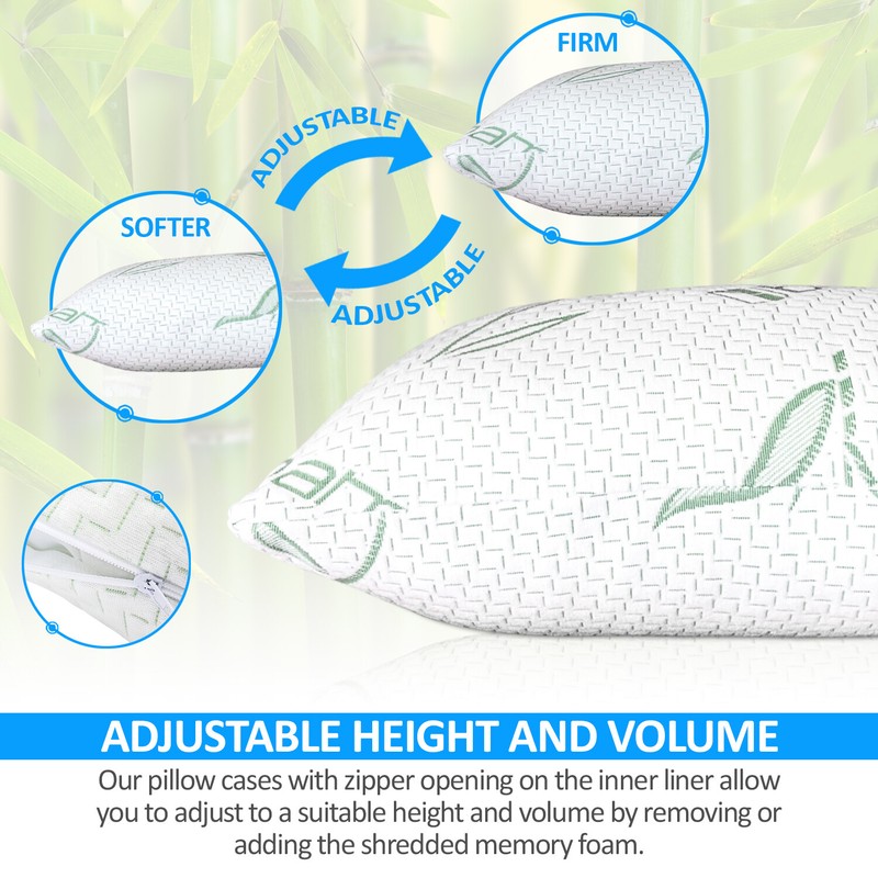 Elif Bamboo Pillows Adjustable Shredded Memory Foam Bed Pillows King or Queen gallery