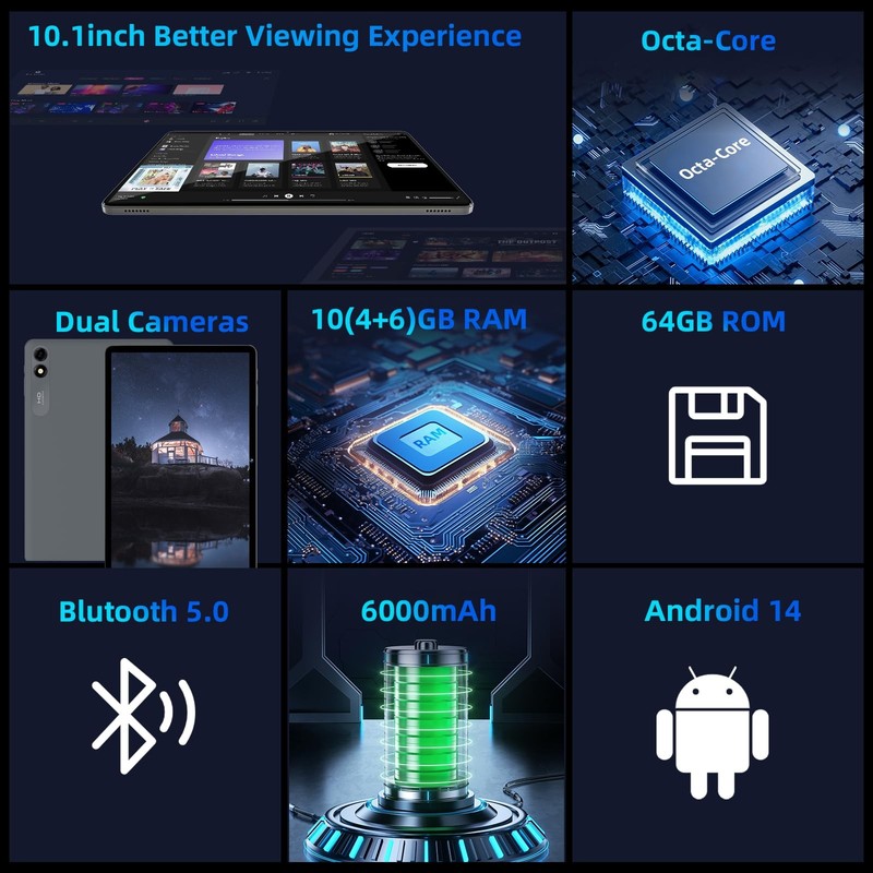 TUOHAITIME Android 15 Tablet,10 inch Tablets, Octa Core CPU, 24GB+64GB+512GB gallery