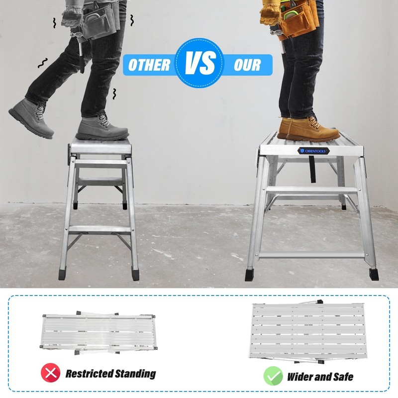 Adjustable Work Platform, (39.4 X 18.5) Portable Folding Aluminum Step Ladder, S gallery