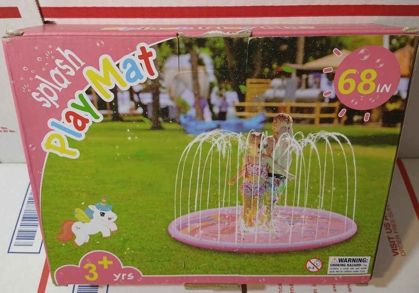 Splash Pad Sprinkler Play Mat 68" Wide PINK UNICORN Mini Pool Outdoor Water Toys gallery