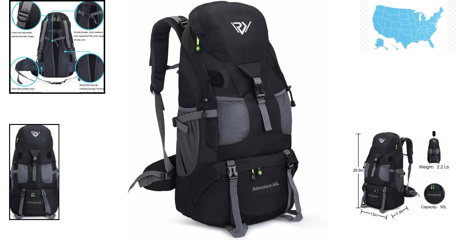 Spacious 50L Camping Backpack with Utility Pocket – Lightweight & Waterproof 2