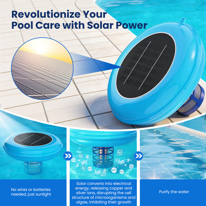 POOLPURE Solar Pool Ionizer, Copper Floating Cleaner, Up to 35,000 Ga,l Blue gallery
