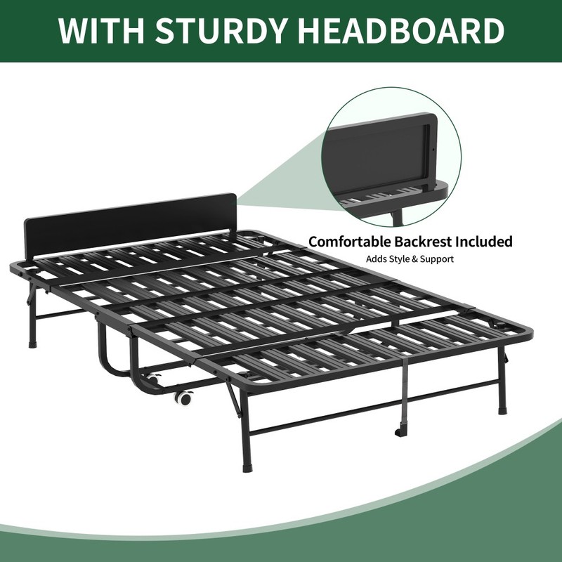 75"x46" Wide Folding Bed with Adjustable Headboard, Extra Long Rollaway Bed gallery