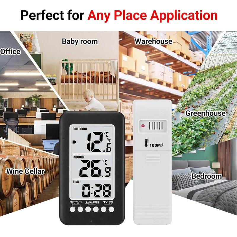 Image not found LCD Digital Thermometer Clock Indoor/Outdoor Wireless Temperatur gallery
